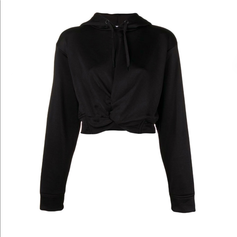 T by Alexander Wang twist twisted front black crop hoodie sweater sweatshirt top - Picture 2 of 8